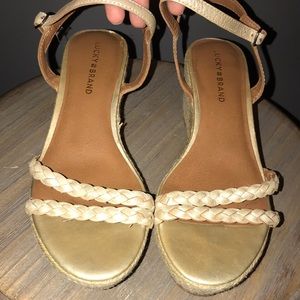 Lucky Brand Gold Braid Espadrille Flatform Sandals